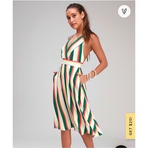 Lulus v neck striped halter dress